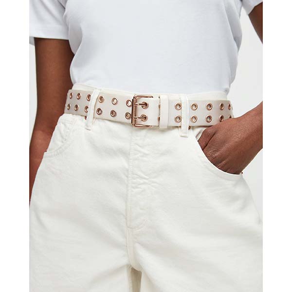 Allsaints Australia Womens Imogen Leather Webbing Eyelet Belt White AU16-607